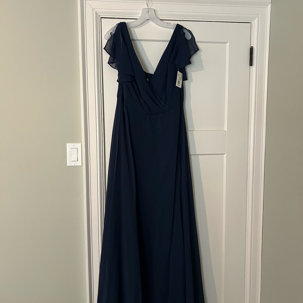 David's Bridal Blue Maxi Gown with Flutter Sleeves for Weddings - Picture 3 of 5